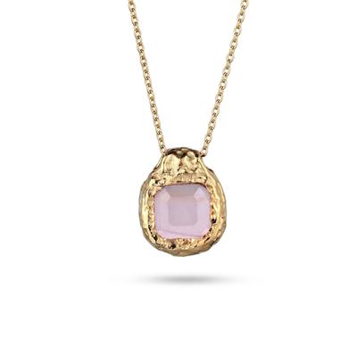 Kette mit Anhänger HAZE & GLORY "Halskette Rechteck Quarz Rosa 925 Sterling Silber" Gr. 45, rosa (gold), Halsketten, Damen, Silber 925 (Sterlingsilber)