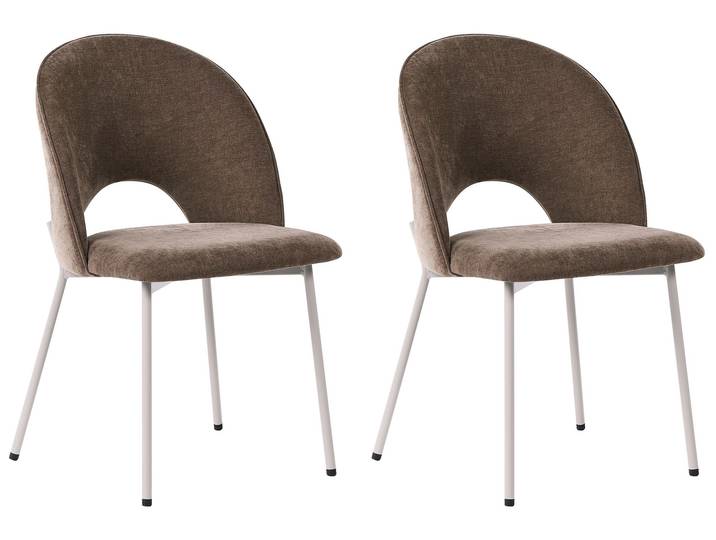 BELIANI Esszimmerstuhl 2er Set Hellbraun Chenille mit Beigen Metallbeinen Retro Glamourös Wohnzimmer Esszimmer Wohnküche