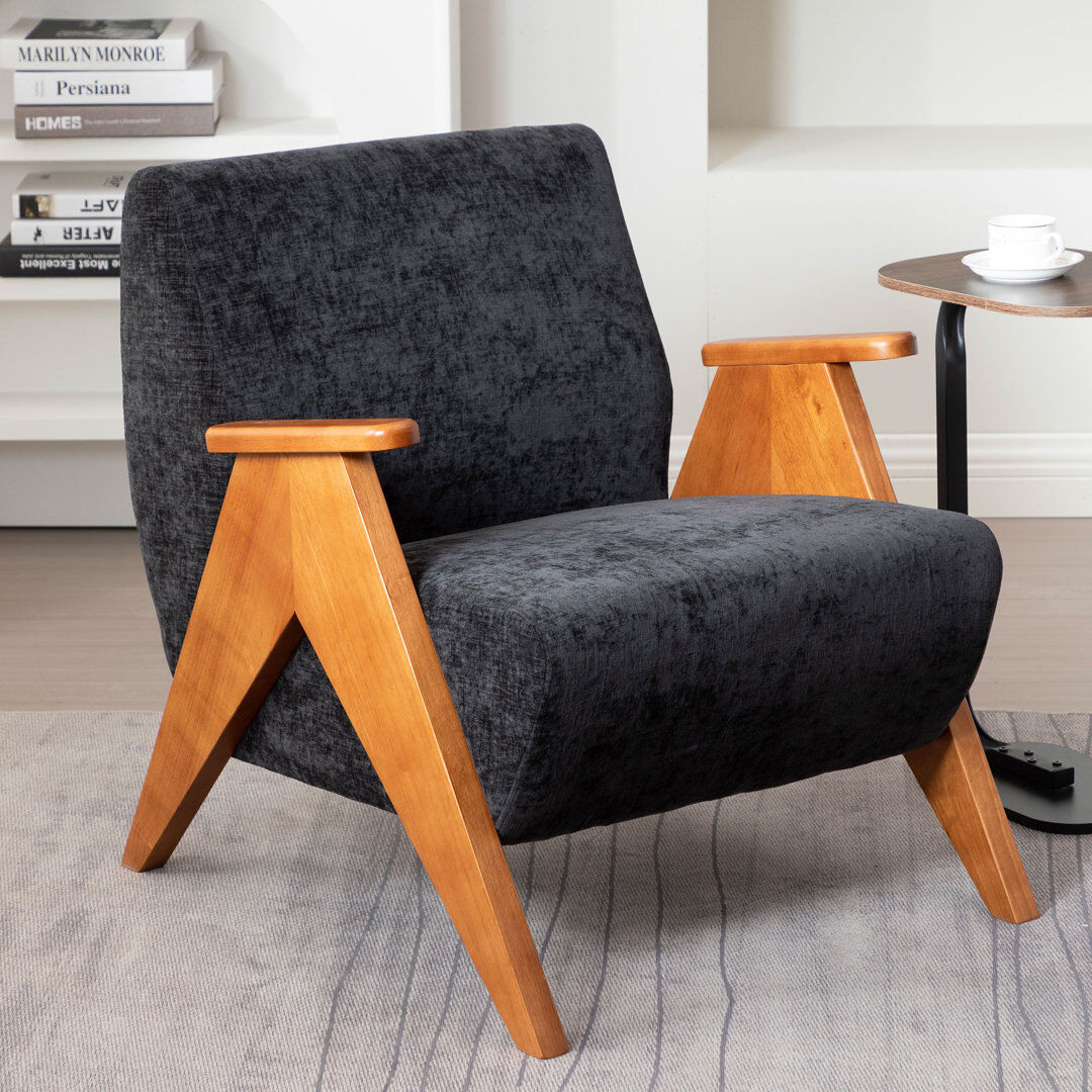 Blue Elephant Upholstered Chenille Armchair Black 76.2cm H X 69.9cm W X 77cm D