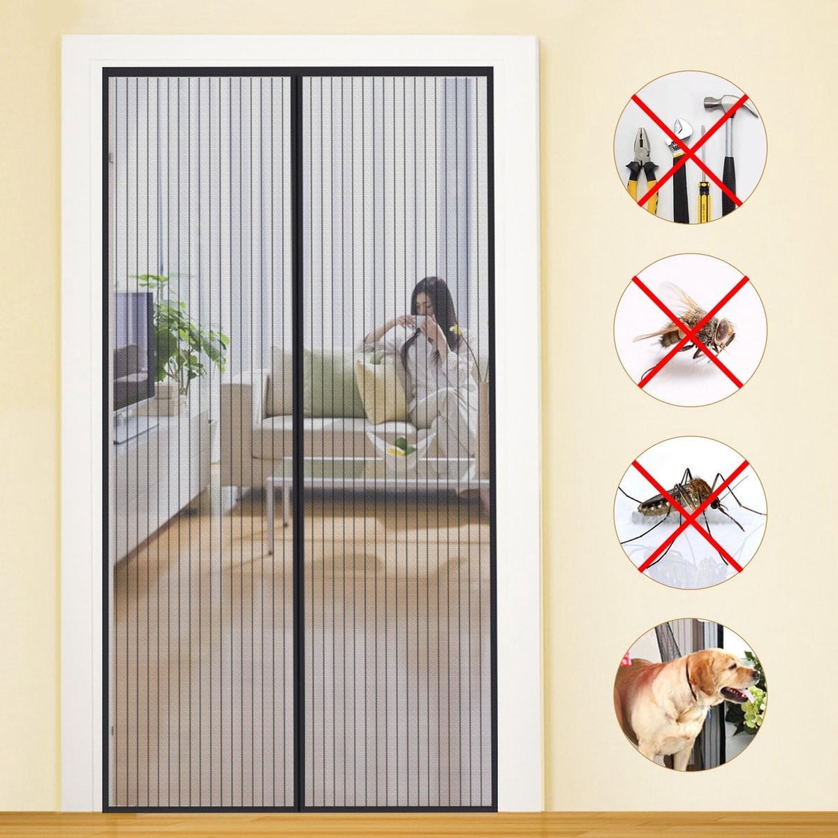 Magnetisch Vliegengordijn Zwart - Zelfsluitend Deurhor - 90 x 210 cm