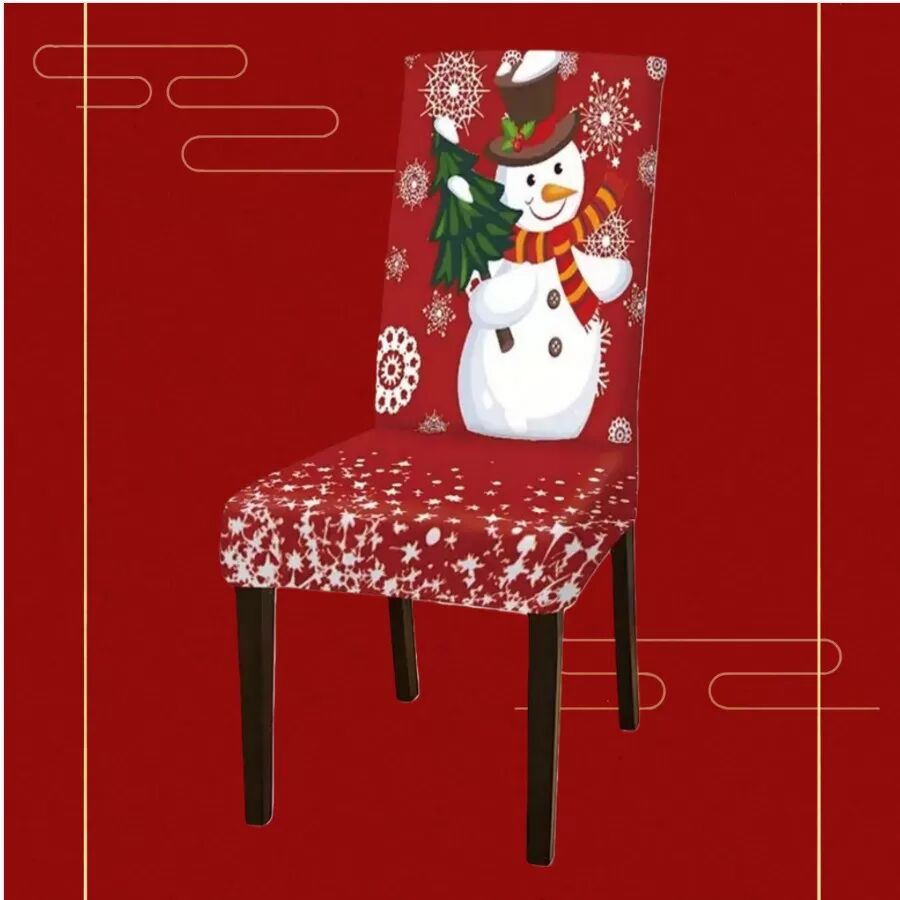 INF Festlicher Weihnachts-Stuhlhussen - Rotes Schneemanndesign, Polyester Esszimmerstuhl Schutzhülle