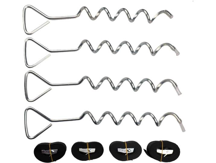 Bodenanker PEDDY SHIELD, silber (silberfarben, schwarz), B:8,5cm T:42,5cm, Stahl, Bodenanker, Bodenanker, bestehend aus 4 Erdankern und 4 Spanngurten (2,5 m)