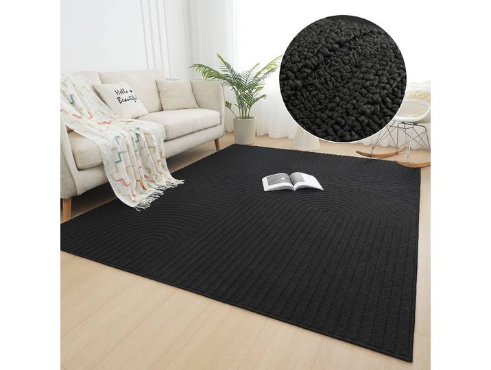 Teppich GOODPRODUCT Jola Hoch-Tief-Design, Scandi-Look, Zen Gr. 2, schwarz, B:80cm H:10mm L:150cm, Kunstfaser, Teppiche, Teppich, Boho, Modern, 3D, Wohnzimmer, Schlafzimmer, wasserabweisend