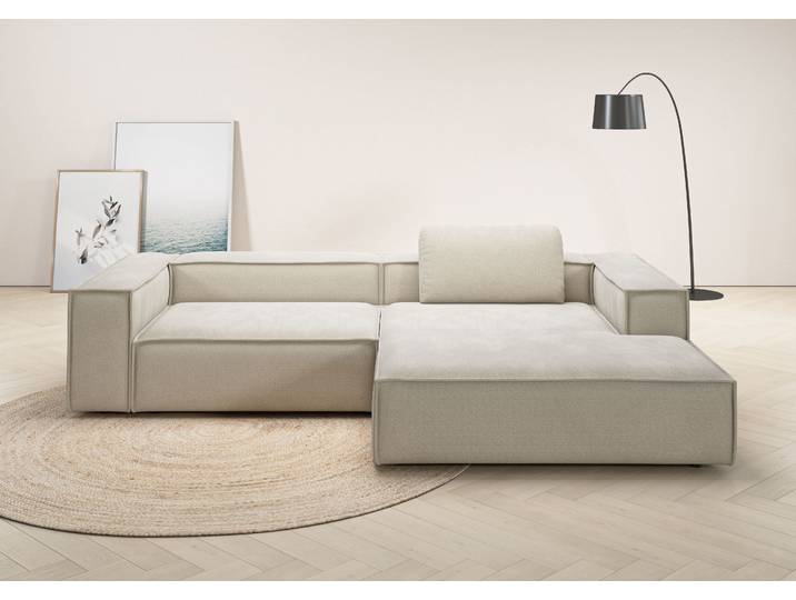 Ecksofa, Flachgewebe SIMPLY CLEAN, Sand, 306×191 cm, Ottomane Rechts, Modern, Places of Style