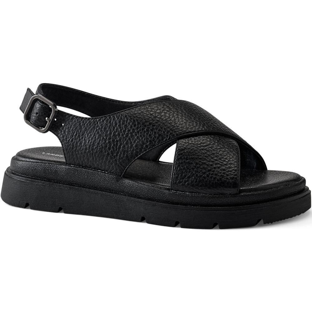 Sandalen mit gekreuzten Riemen für Damen, Damen, size: regular, Schwarz, Leder, by Lands' End