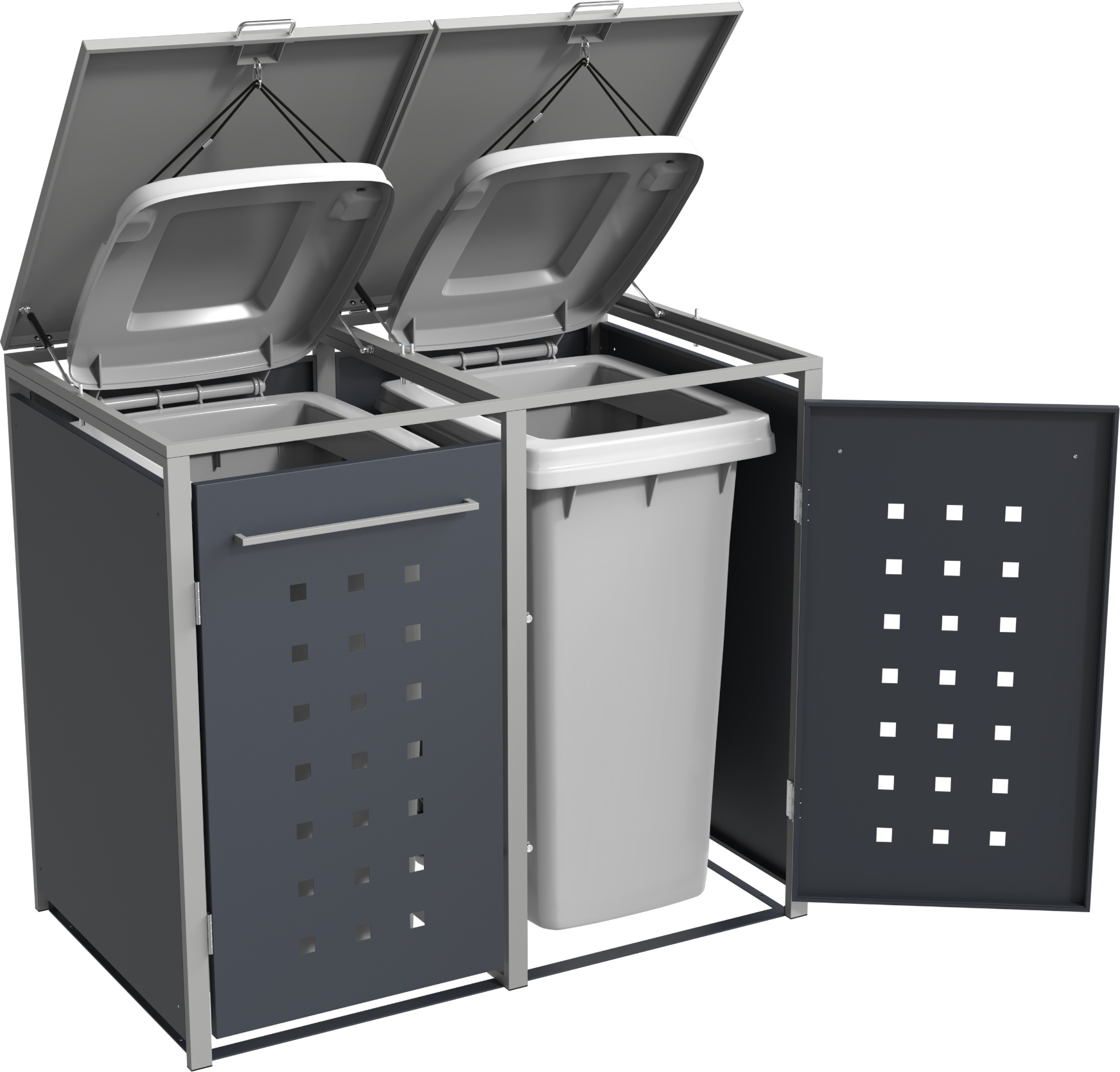 PPbin | Mülltonnenbox, Mülltonnenverkleidung - 2 x 240 Liter - 132x80x116cm - Müllbox, Müllhaus, Grau, ModernBOX