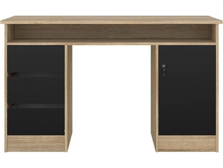 FunctionPlus Schreibtisch mit Schloss 1 Tür 3 Schubladen Eiche Nachbildung schwarz.