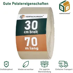 BB-Verpackungen GmbH 5 x Rollenwellpappe (0,3 x 70 m) Wellkarton Füllmaterial Polster Schutz Rollwellpappe BB-Verpackungen