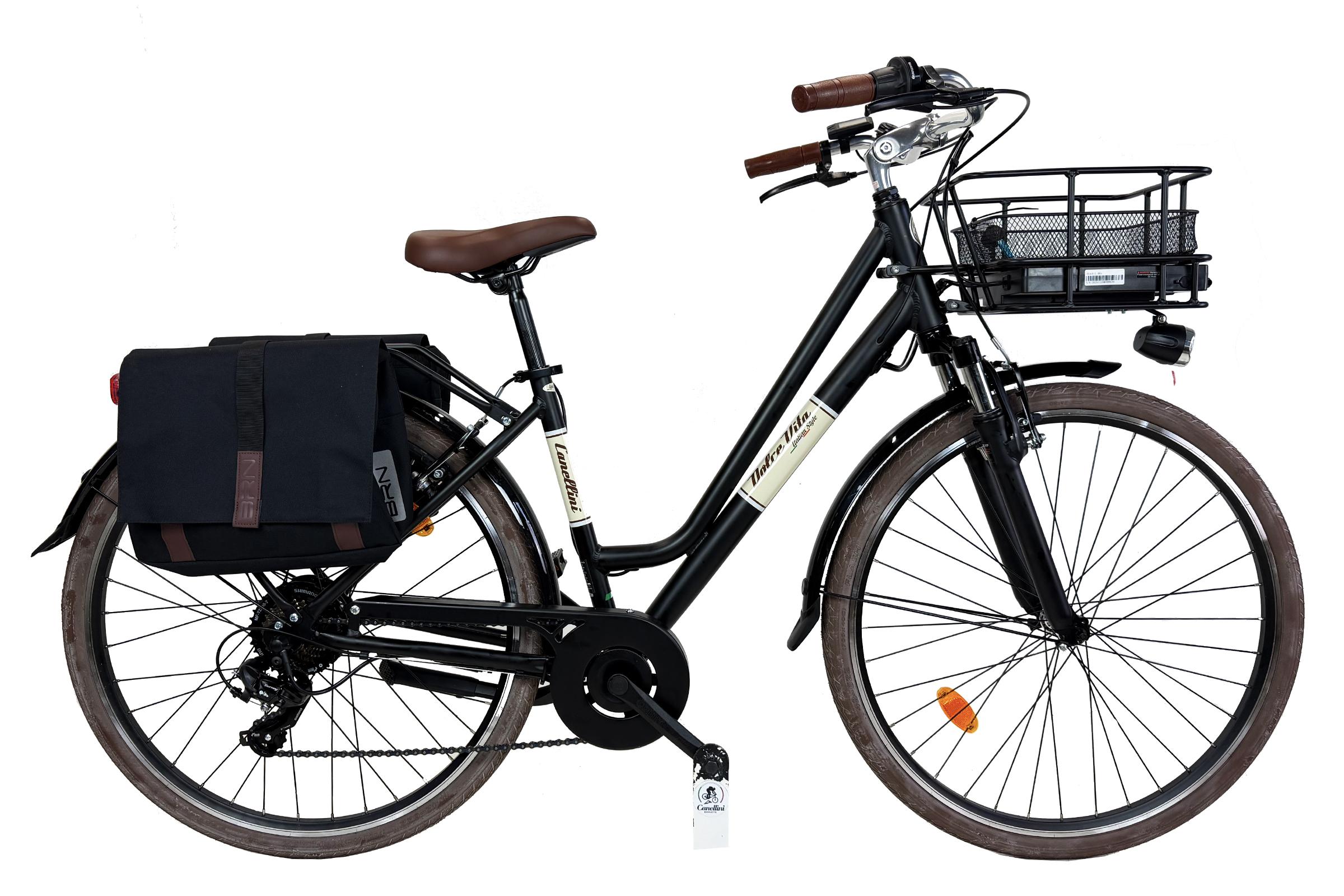 Elektro-Stadtfahrrad Dolce Vita by Canellini CITY 28" frau mit taschen - Schwarz