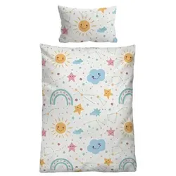 biberna® Bettwäsche Sonne,Sterne,Wolken Baumwoll Linon Einzelbett, 2tlg.