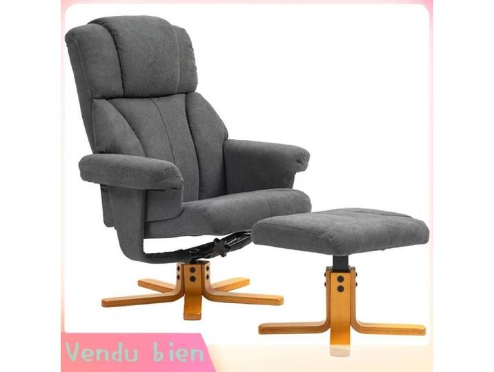LIA Fauteuil relax avec repose-pied fauteuil de relaxation dossier inclinable assise rembourrée 79x80x104cm gris foncé