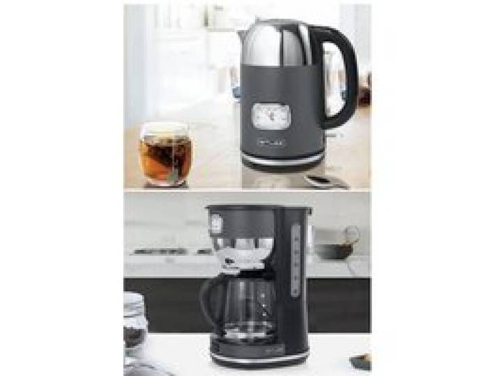 Pack Cafetière et Bouilloire Rétro Vintage - Muse - Gris Anthracite - 10 Tasses - 1.7L - 2200W