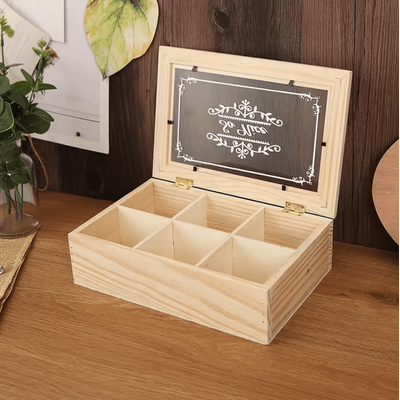 TeaHaven Wooden Tea Storage Box 6 Grid Tea Bag Organizer Chest type B