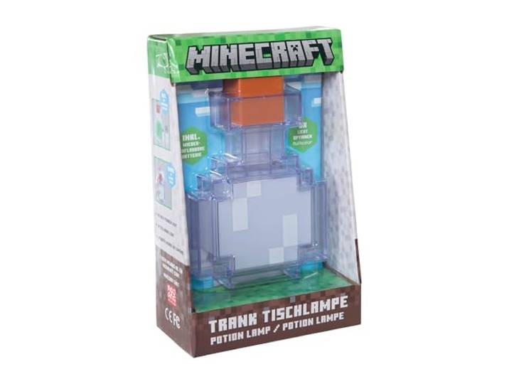 phoenix group Minecraft LED-Nachtlampe – Trank – 17,8 cm Nachtlicht mit 8 Farbmodi, Schütteln für Farbwechsel, leuchtet bis zu 6 Stunden, USB, Spiel-Themen-Dekor, lizenzier, Klar