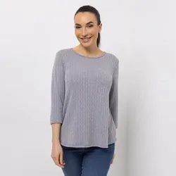KIM & CO. Shirt, 3/4 Arm Zopf-Strick Jersey Rundhalsausschnitt figurumspielend