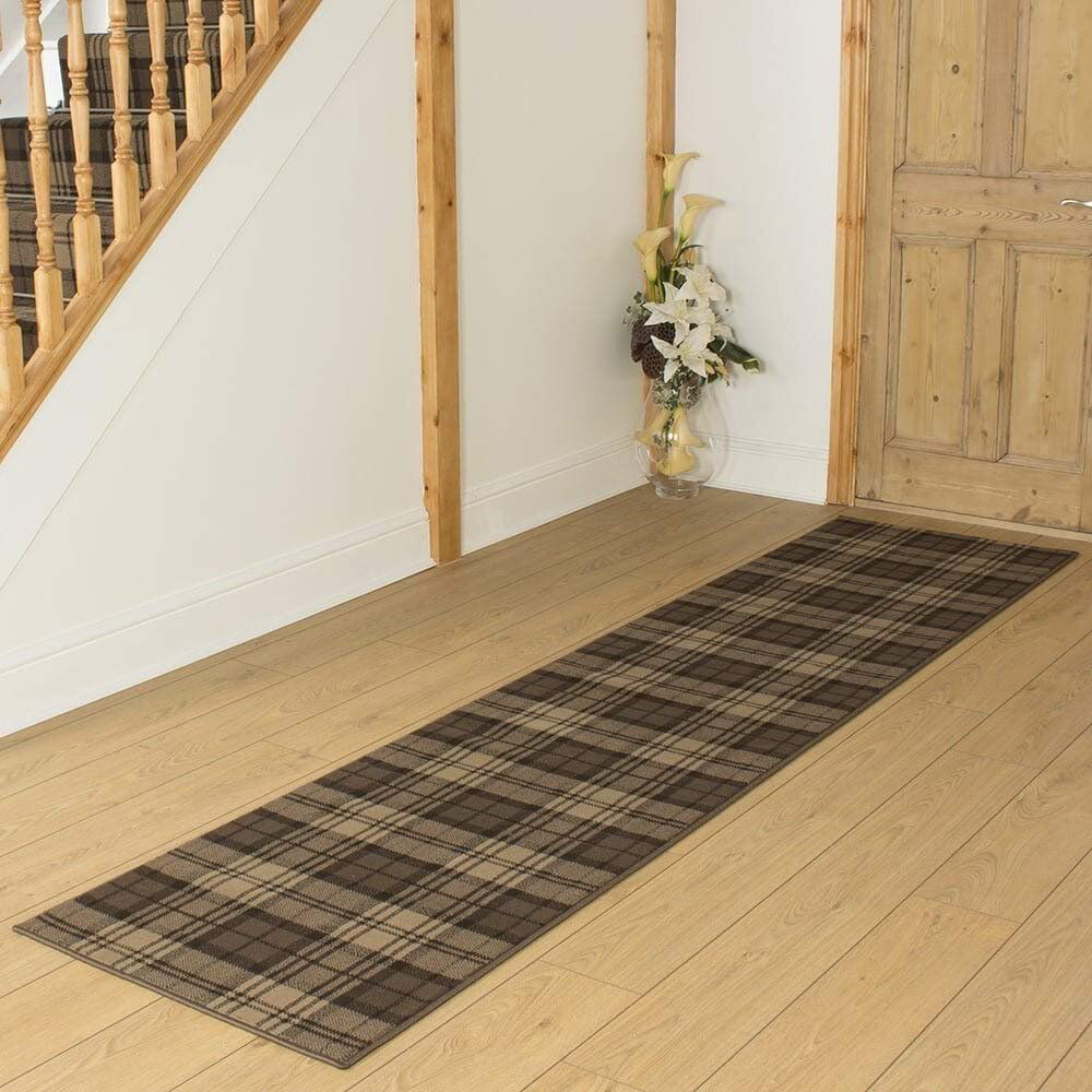 Alpen Home Runner Plaid Area Rug Brown Runner 240cm x 70cm