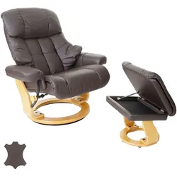 MCA Relaxsessel Windsor XXL, TV-Sessel Hocker, Echtleder 180kg belastbar ~ braun, naturbraun