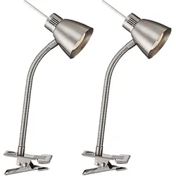 2x LED Klemmstrahler Tischleuchte Arbeitszimmerleuchte Silber Metall H 38 cm