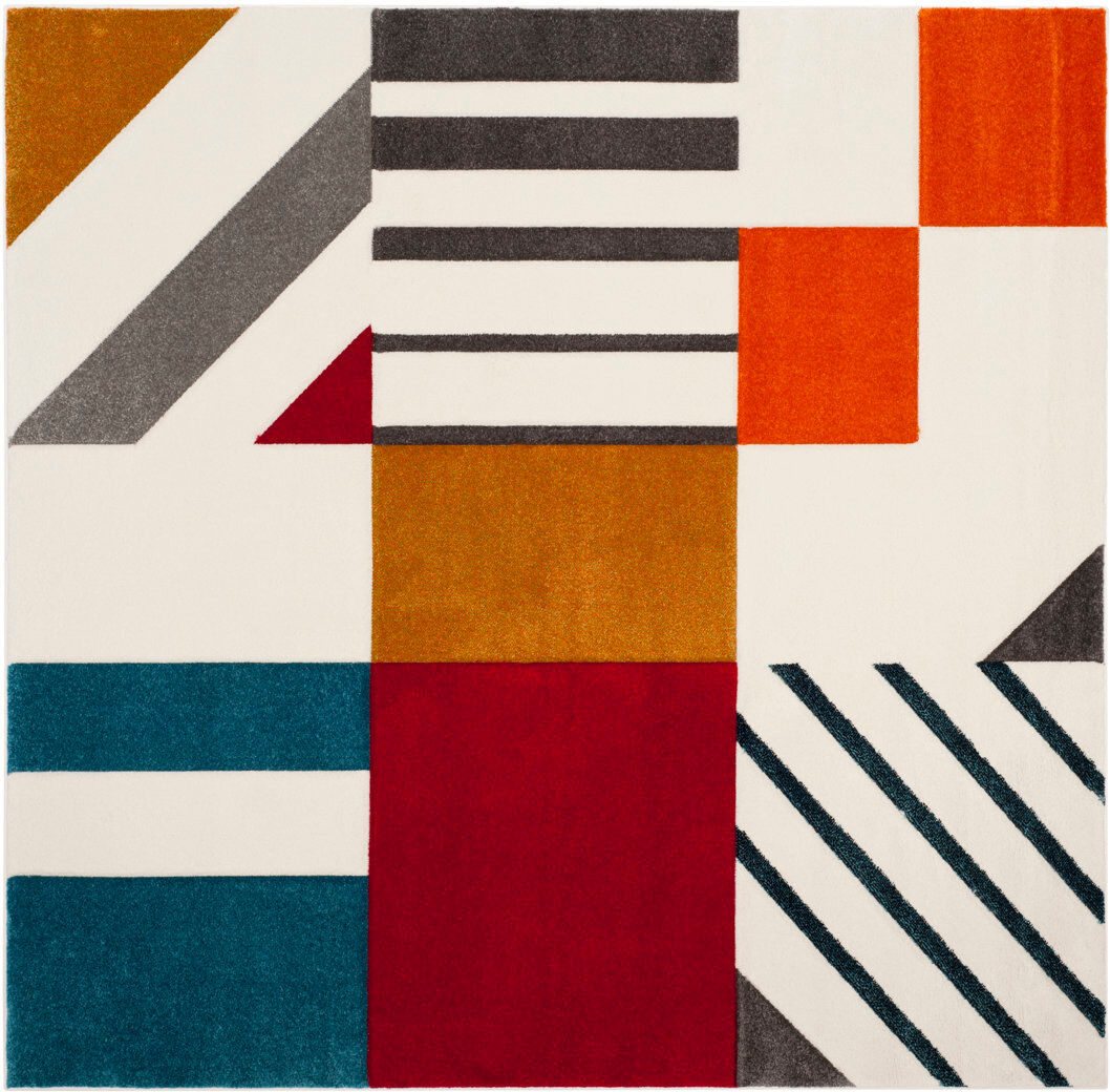 Wade Logan Vakhdank Geometric Area Rug Neautral/Blue Square 122 cm