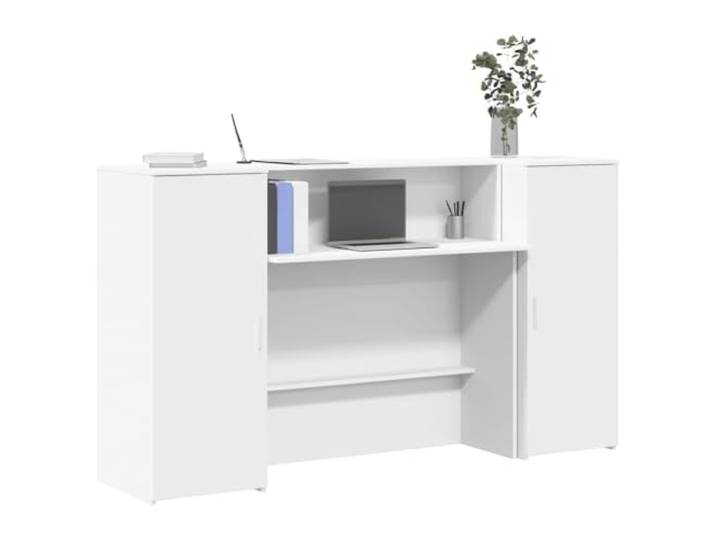 Empfangstresen Weiß 180 x 50 x 103,5 cm Holzwerkstoff mit Schrank und Theke Empfangstresen mit Stauraum, feuchtigkeitsbeständige Oberfläche, hohe Seitenwände, einfache Montage, vielseitig nutzbar