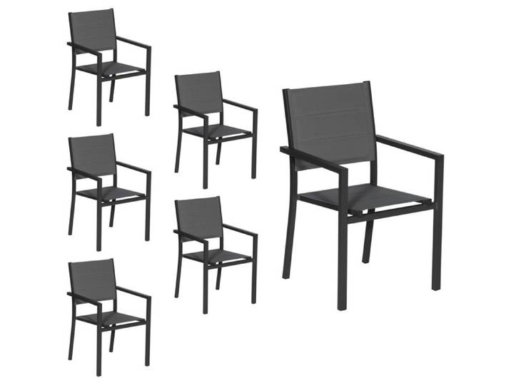 Chaise - HAPPY GARDEN - Lot de 6 chaises - Aluminium - Rembourrées - Gris anthracite