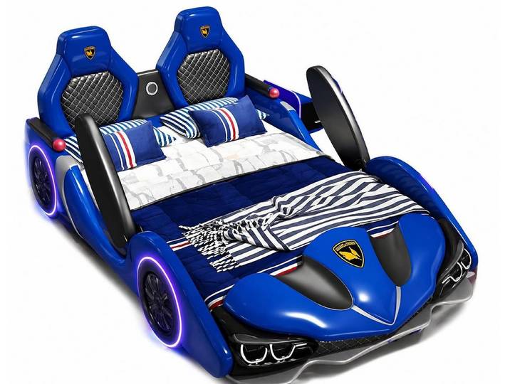 Xlmoebel Autobett Blaues Kinderbett im Auto-Design mit Bluetooth-Lautsprechern, Made in Europa