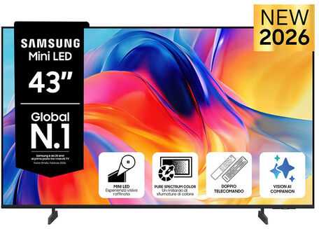 Samsung Mini LED AI TV 43'' UE43M70HAUXZT 4K, Processore Mini LED 4K, 4K Upscaling, Color Booster, OTS Lite, Metal Stream Design, Vision AI Smart TV, 202
