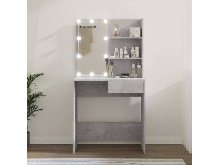 Coiffeuse LED gris béton 74 5x40x141 cm éclairage intégré meuble beauté design industriel compact