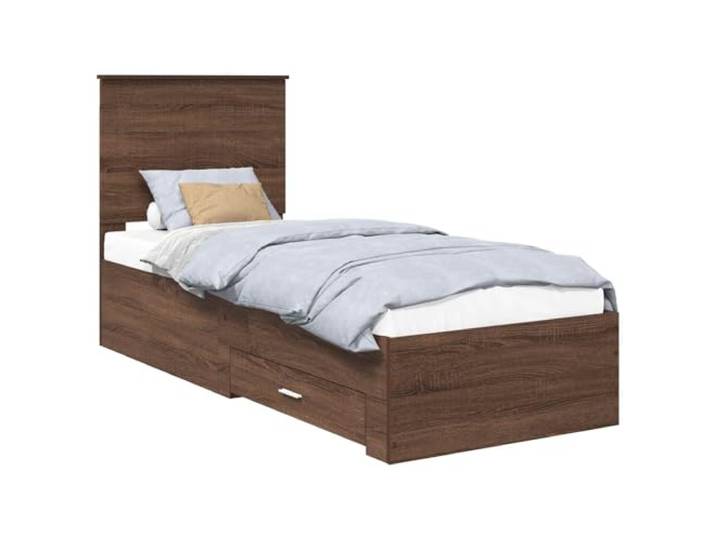 ZQQLVOO Bettrahmen Brown Oak and Silver 70 x 190 cm Furniture Board Storage bed frame, bed frame, silver bar handles, large drawers, easy care, bedroom, guest room