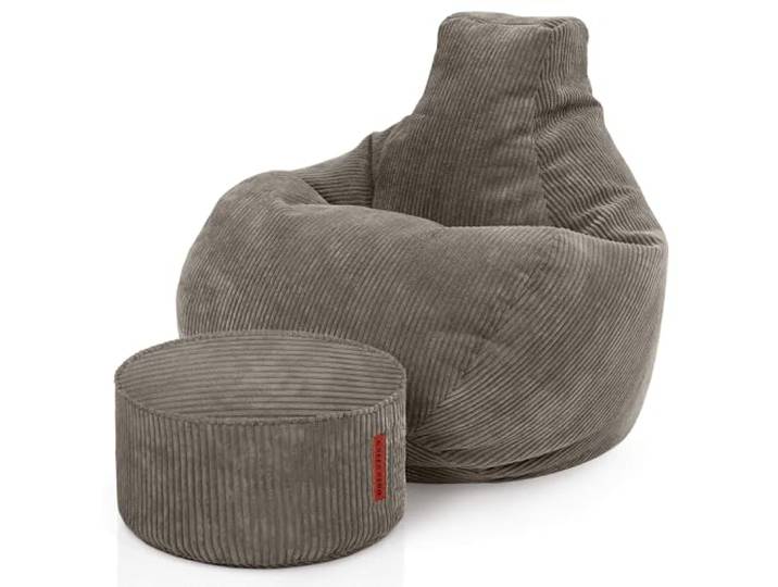 Green Bean® Sitzsack mit Hocker aus Cord - Sitzsäcke für das Wohnzimmer, Schlafzimmer, Sitzsack-Sessel für Erwachsene Dunkelgrau