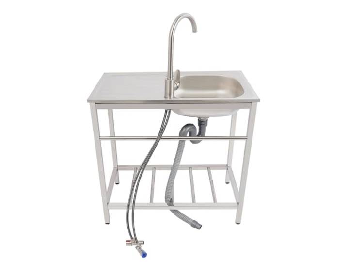 Freistehendes Küchenwaschbecken, Single Bowl Utility W/Arbeitsbank& Regale Silber Edelstahl Waschbecken W/ Wasserhahn, Kaltes& Heißes Wasser Leitungen, Für Wäschereien, Küchen, Hotels, 75* 40* 75cm