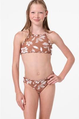 O'Neill s Nomad Floral Ruffle Edge High Neck Set in Carob Brown, Size 8, Elastane/Polyester