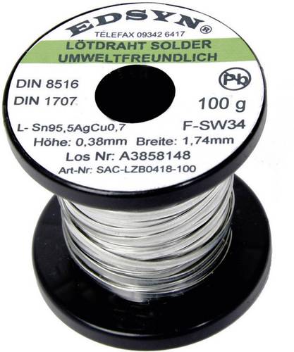 Edsyn SAC-LZB 0418 Lötzinn, bleifrei Spule Sn95,5AgCu0,7 100g 1.74mm