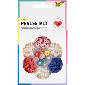 Folia Perlen 32023 Happy Mix, in Box, zur Schmuckherstellung, Kunststoff, verschiedene Farben & Formen, Ø 8 mm, 160 Teile