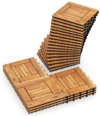 "Costway 12"" x 12"" Indoor Outdoor Floor Tiles for Patio Balcony Backyard Porch Poolside-Natural"