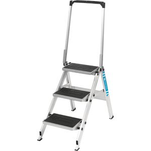 Zarges Klapptritt Plazamax P, 41928, aus Aluminium, einseitig begehbare Klapptreppe, mit 3 Stufen & Bügel