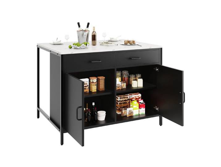 i@home Sideboard Küchenarbeitsplatte, Bartisch, Schwarz (Packung Set, 1 Sideboard), Die Seitenfläche kann zwei Stühle aufnehmen.