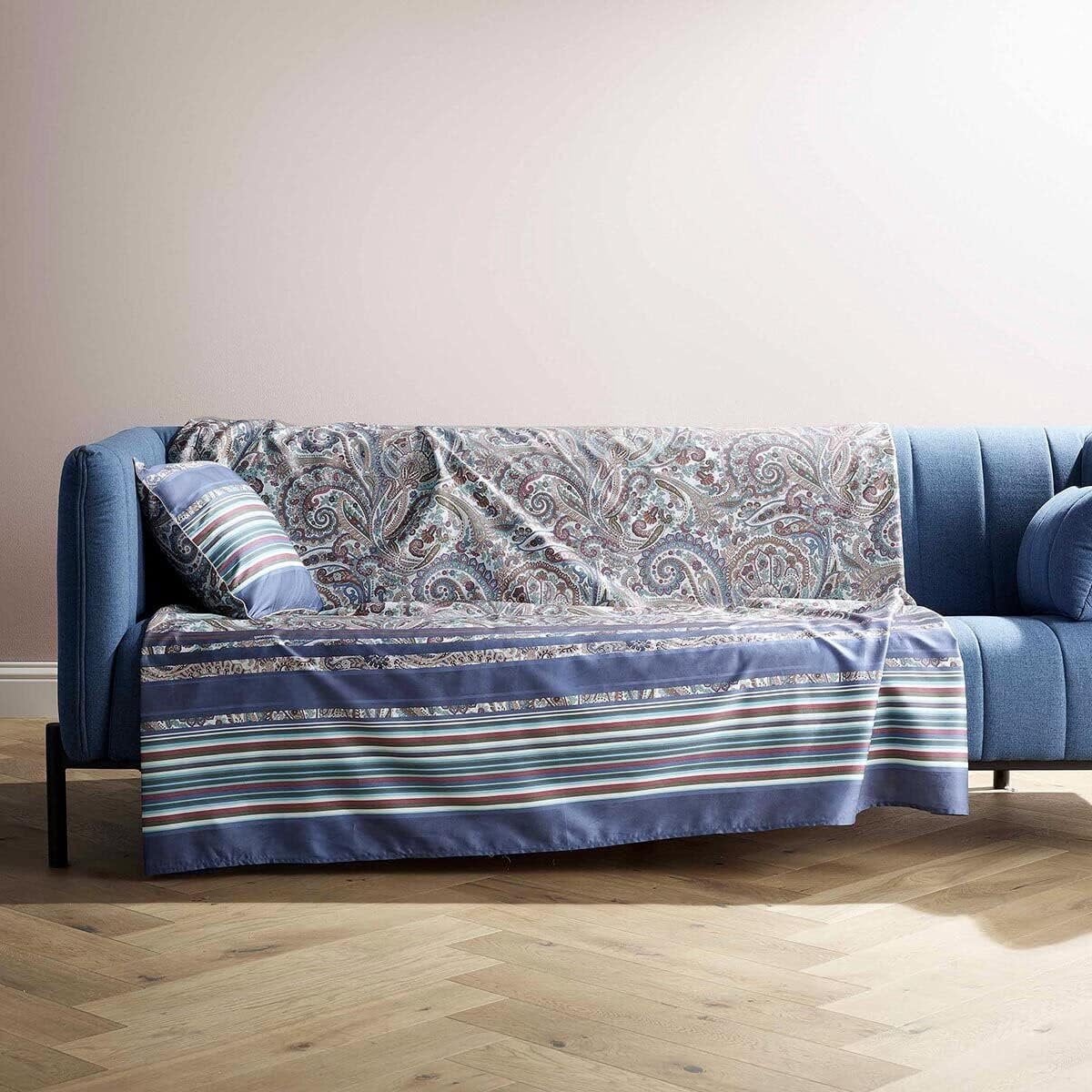 Grote katoenen foulard plaid turquoise 270 x 270 cm