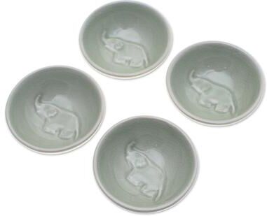 Novica Handmade Gourmet Elephant Celadon Ceramic Condiment Bowls (Set Of 4)