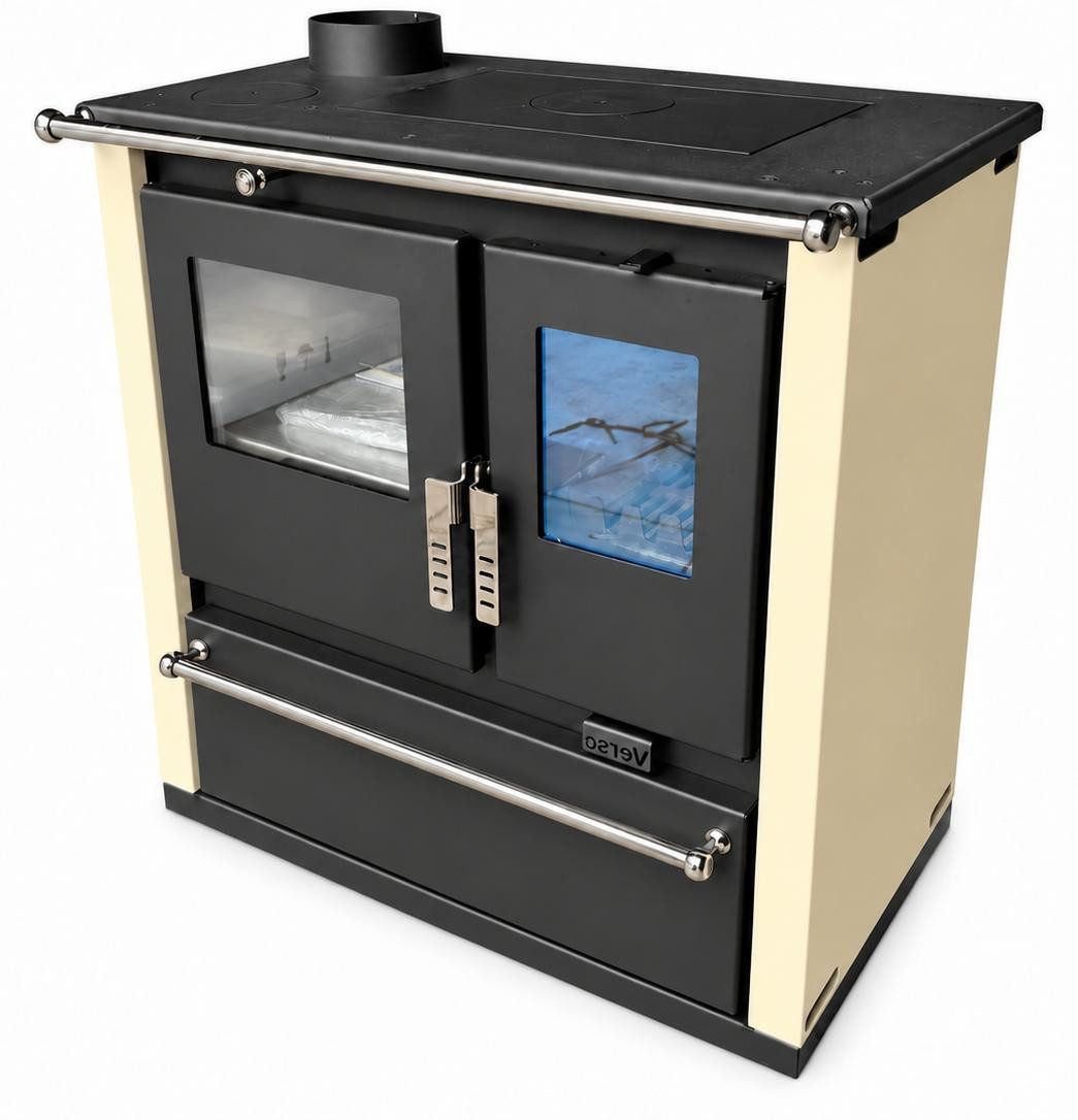 Verso CS Plus Houtfornuis met oven, Inox en Ivoor, 7,7 kW, rookafvoer links