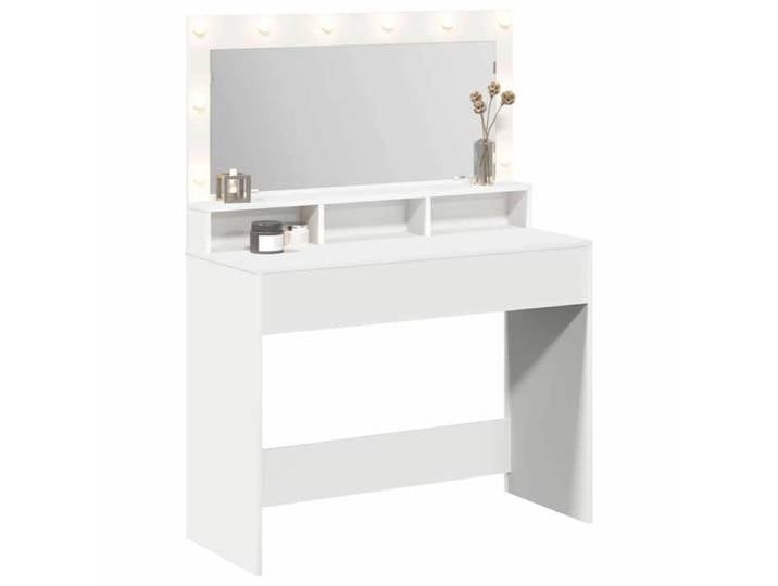 Coiffeuse avec miroir - - Blanc - 100x41x135 cm - Bois d'ingénierie - Miroir intégré - Éclairage LED