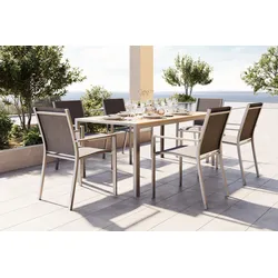 OUTFLEXX Glasgow Garten-Essgruppe für 6 Personen, schwarz/natur, Edelstahl/Textilene, 180 x 90 cm, stapelbar, FSC®-zertifiziertes Produkt