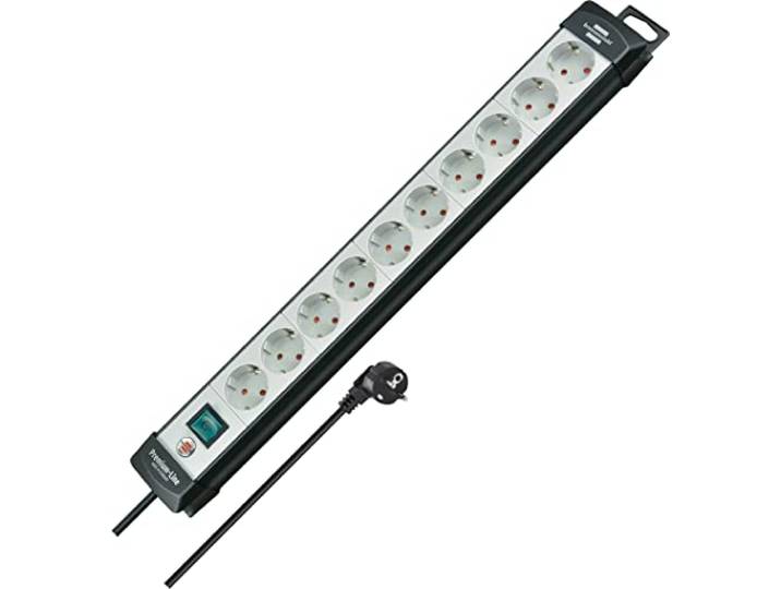 Brennenstuhl 1951500100 - Base múltiple Premium-Line Gris Claro/Negra Con varias posibilidad de instalación y fijación (10 Tomas y 3 m) Multicolore
