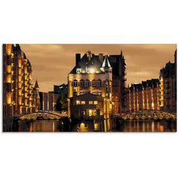Glasbild ARTLAND "Speicherstadt in Hamburg", orange (farbe bild(er): orange), B:100cm H:50cm, Bilder, in verschiedenen Größen