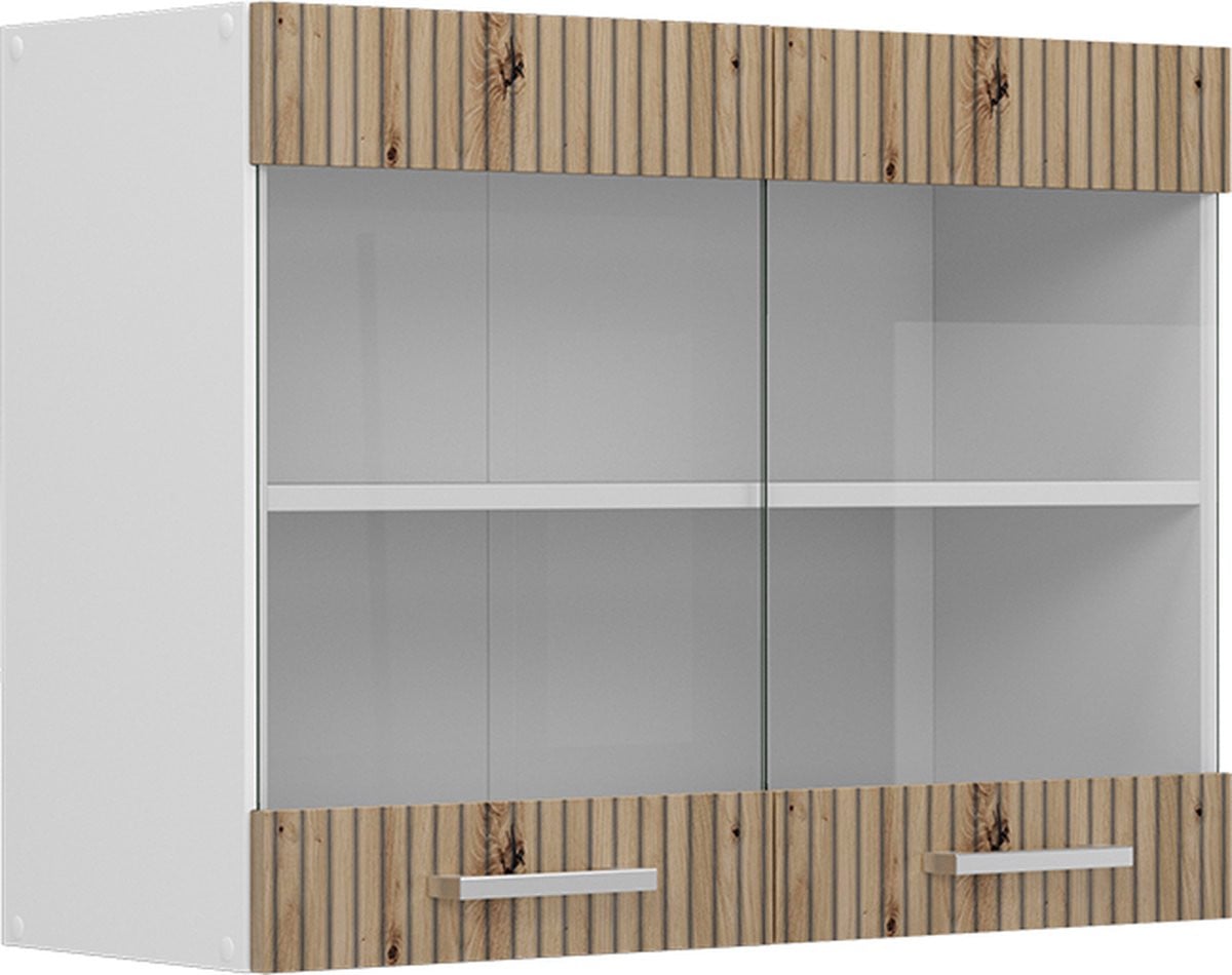 Vicco R-Line Glazen keukenkast met houten effect in Artisanaal eiken