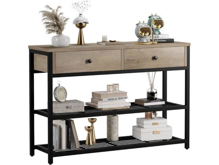 CONSOLE Table Console Console meuble Table d'Entrée avec 2 Tiroirs et 2 étagères en Treillis Métallique 101x 30 x 81 cm marron