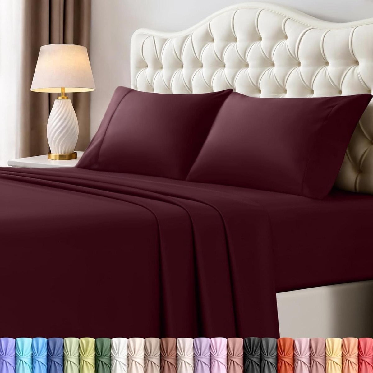 4-delige Kingsize Beddengoed Set van Geborsteld Microvezel in Bourgondisch