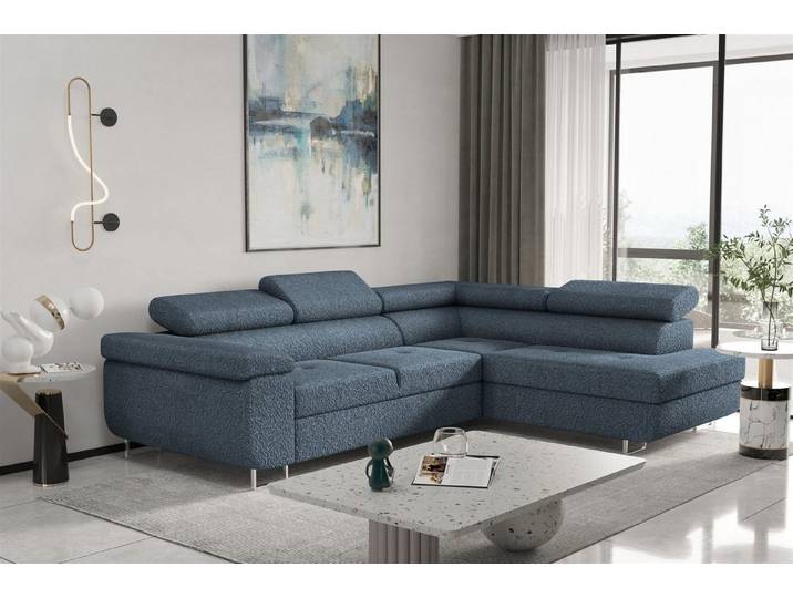 Fun Möbel Ecksofa Schlafsofa JADE Stoff Bouclestoff Ascot mit Ottomane Links oder Rechts, Schlafsofa mit Ottomane Links oder Rechts, mit Schlaffunktion