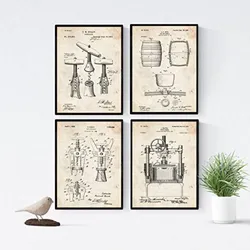 POSTER Set mit 4 Jahrgang Patenten Wein A4 Rahmenlos