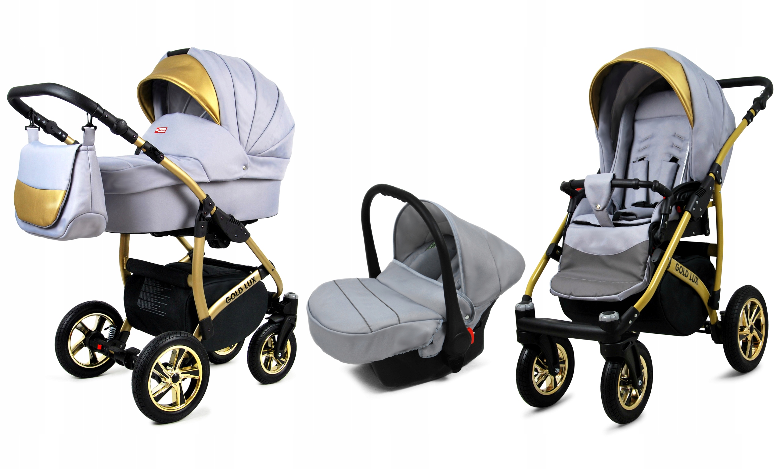 BabyLux Gold Lux | 3in1 Kinderwagen Set | Silver | Kombikinderwagen | Kinderwagenset | Buggy +